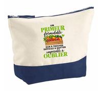 Pochette Grand Format Primeur Formidable | Coton Bicolore 5 L 33 × 23 cm Zip Métal | Trousse de Toilette Vanity Maquillage Voyage | Idée Cadeau Noël Départ