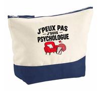 Pochette Grand Format Psychologue J'peux Pas | pour Lui | Coton Bicolore 5 L 33 × 23 cm Zip Métal | Trousse de Toilette Vanity Maquillage Voyage | Idée Cadeau PSY Noël Départ