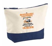 Pochette Grand Format Responsable Logistique Formidable | Coton Bicolore 5 L 33 × 23 cm Zip Métal | Trousse de Toilette Vanity Maquillage Voyage | Idée Cadeau Noël Départ