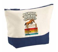 Pochette Grand Format Saut d'obstacles Pourquoi Je perds | Coton Bicolore 5 L 33 × 23 cm Zip Métal | Trousse de Toilette Vanity Maquillage Voyage | Cadeau Femme Anniversaire