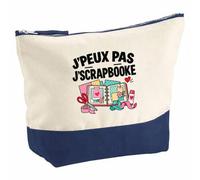 Pochette Grand Format Scrapbooking J'peux Pas | Coton Bicolore 5 L 33 × 23 cm Zip Métal | Trousse de Toilette Vanity Maquillage Voyage | Idée Cadeau Scrapbookeur Scrapbookeuse Noël Départ