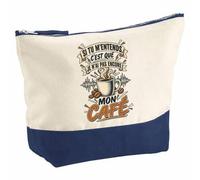 Pochette Grand Format Si tu m'entends, C'est Que Je n'ai Pas Encore Mon café Humour Beauf et drôle | Coton Bicolore 5 L 33 × 23 cm Zip Métal | Trousse de Toilette Vanity Maquillage Voyage