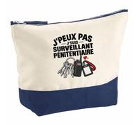 Pochette Grand Format Surveillant Pénitentiaire J'peux Pas | Coton Bicolore 5 L 33 × 23 cm Zip Métal | Trousse de Toilette Vanity Maquillage Voyage