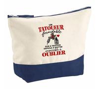Pochette Grand Format Tatoueur Formidable | Coton Bicolore 5 L 33 × 23 cm Zip Métal | Trousse de Toilette Vanity Maquillage Voyage | Idée Cadeau Noël Départ