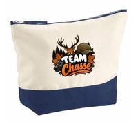 Pochette Grand Format Team Chasse | Coton Bicolore 5 L 33 × 23 cm Zip Métal | Trousse de Toilette Vanity Maquillage Voyage | Idée Cadeau Chasseur Chasseuse Noël Départ