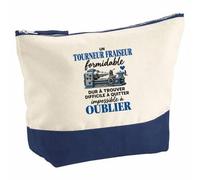 Pochette Grand Format Tourneur Fraiseur Formidable | Coton Bicolore 5 L 33 × 23 cm Zip Métal | Trousse de Toilette Vanity Maquillage Voyage | Idée Cadeau Noël Départ