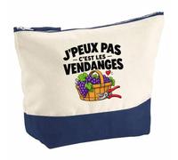 Pochette Grand Format Vendanges J'peux Pas | Coton Bicolore 5 L 33 × 23 cm Zip Métal | Trousse de Toilette Vanity Maquillage Voyage | Idée Cadeau Vigneron Vigneronne Noël Départ