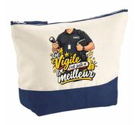 Pochette Grand Format Vigile C'est Juste Le Meilleur Métier | Coton Bicolore 5 L 33 × 23 cm Zip Métal | Trousse de Toilette Vanity Maquillage Voyage | Cadeau Femme Anniversaire