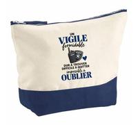 Pochette Grand Format Vigile Formidable | Coton Bicolore 5 L 33 × 23 cm Zip Métal | Trousse de Toilette Vanity Maquillage Voyage | Idée Cadeau Noël Départ