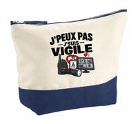 Pochette Grand Format Vigile J'peux Pas | Coton Bicolore 5 L 33 × 23 cm Zip Métal | Trousse de Toilette Vanity Maquillage Voyage | Idée Cadeau Agent de Sécurité Noël Départ