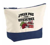 Pochette Grand Format Viticultrice J'peux Pas | Coton Bicolore 5 L 33 × 23 cm Zip Métal | Trousse de Toilette Vanity Maquillage Voyage | Idée Cadeau Vigneron Vigneronne Noël Départ