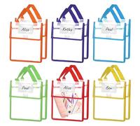 Pochette imperméable en PVC avec poignée, douze pochettes épaisses pour livres, étiquette vierge, 20 x 25,4 x 2,5 cm, pochette transparente pour livre d'étudiant, organiseur de sac fourre-tout