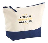 Pochette Je suis Un Super Agent Immobilier | Pouch | Idée Trousse Toilette Maquillage Cadeau Anniversaire Fête Original Famille Travail Départ Collègue Retraite