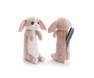 Pochette Lapin 12x12x25cm Brun - Trousse à Crayons Moelleuse pour Filles et Femmes, Trousse d'école, de Bureau ou de Maquillage, Petite Trousse en Peluche Douce étui Scolaire