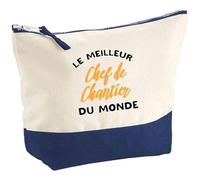 Pochette Le Meilleur Chef de Chantier du Monde | Pouch | Idée Trousse Toilette Maquillage Cadeau Anniversaire Fête Original Famille Travail Départ Collègue Retraite