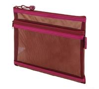 Pochette légère en maille transparente double couche pour cosmétiques, écouteurs et cartes d'identité, solution de rangement pour la maison, le bureau ou les voyages (rouge)