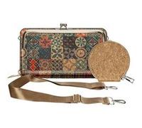 Pochette Liège Bandoulière Double Poche Porte monnaie Motif Céramique Multicolore