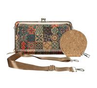 Pochette Liège Bandoulière Double Poche Porte monnaie Motif Céramique Multicolore