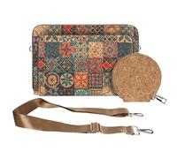 Pochette Liège Bandoulière Triple Poche Zip Bord carré Motif Céramique Multicolore