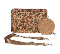 Pochette Liège Bandoulière Triple Poche Zip Bord carré Motif Papillon Multicolore