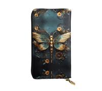 Pochette longue (19,1 x 10,4 cm), couleur dorée délicate libellule fleur fermeture éclair portefeuille en cuir avec plusieurs compartiments, grande capacité, un bon cadeau pour les amis