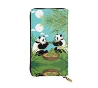 Pochette longue (19,1 x 10,4 cm), deux jolis grands pandas en cuir à fermeture éclair avec plusieurs compartiments, grande capacité, un bon cadeau pour vos amis