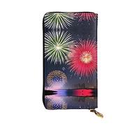 Pochette longue (19,1 x 10,4 cm), splendide feu d'artifice portefeuille en cuir avec plusieurs compartiments de grande capacité, un bon cadeau pour vos amis