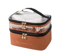 Pochette Maquillage Double Makeup Bag PU Transparent Toiletries Portable Waterproof Travel Large Capacity Storage(Coffee)