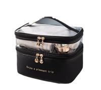 Pochette Maquillage Double Makeup Bag PU Transparent Toiletries Portable Waterproof Travel Large Capacity Storage(Black)