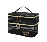 Pochette Maquillage Simple Black Mesh Makeup Case Organizer Storage Pouch Casual Zipper Toiletry Wash Bags Make Up Women Travel Cosmetic Bag Package(Type A)