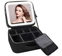 Pochette Maquillage Trousse de Maquillage 3 en 1 à LED avec imprimé léopard et 3 miroirs Amovibles, Compartiments réglables for Bureau de Voyage et dortoir for Femmes Trousse de Maquillage(Svart)