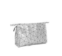Pochette Maquillage Waterproof Cosmetic Bag Women PU Leather Toiletry Make Up Organizer Travel Wash Bags Shower Makeup Storage Pouch(S - Silver)