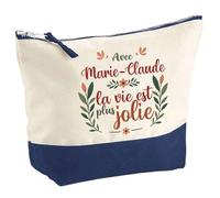 Pochette Marie-Claude la Vie est Plus Jolie | Trousse Grand Format Maquillage Make-up Toilette Cadeau Fête des Mères Anniversaire Soeur Noël Tata Marraine