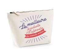 Pochette - Meilleure du monde - Trousse assistante maternelle - Coton 100% - Zippée - Noir