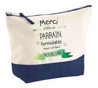 Pochette Merci d'être un Parrain Inoubliable | Idée Cadeau pour Collègue Travail Retraite Trousse Grand Format Maquillage Toilette