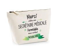 Pochette - Merci - Secrétaire médicale - Coton 100% - Zippée - 28cm x 19cm x 9cm