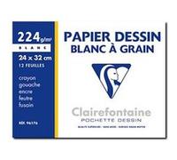 Pochette 12 feuilles papier dessin blanc A4+ Clairefontaine à grain 224 g