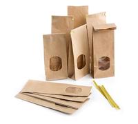 Pochette papier kraft brun avec fenêtre, 25 pièces, petit emballage carton alimentaire, sac cadeau Noël à fermer avec clips dorés, sachet pâtisserie, 7 x 4 x 20,5 cm