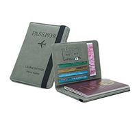 Pochette Passeport Cuir Artificiel, Pochette Passeport avec Etui Anti RFID, Protege Passeport Francais Pochette, pour Les Cartes de Crédit, Les Passeports, l'argent, Les Cartes D'Embarquement (Vert)