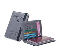 Pochette Passeport Cuir Artificiel, Pochette Passeport avec Etui Anti Rfid, Protege Passeport Francais Pochette, pour les Cartes de Crédit, les Passeports, L'Argent, les Cartes D'Embarquement (Gris)