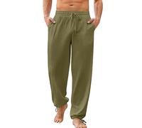 Pochette Permis De Chasse Pantalon décontracté à Lacets en Coton et Lin de Couleur Unie pour Hommes Portefeuille Hommes (Green, XXXL)