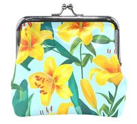 Pochette personnalisée en cuir floral bleu lys jaune pour femme fille boucle baiser serrure change pochette portefeuille