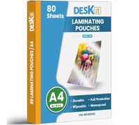 Pochette plastifieuse Deskit A4, brillantes, 80 feuilles, 150 microns - Présentations claires et durables - Rigidité idéale pour un usage quotidien