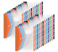 Pochette Plastique A4,24 Pochettes perforées en plastique A4,Pochettes Transparentes Avec Fermeture à Pression et Pochette,6 Couleurs,11 Trous pour Anneaux,Résistant à l'eau Bureau/École