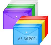 Pochette Plastique A5 - a5 Pochette Porte Documents Chemise Plastique Couleurs Vives Transparentes Pochettes Plastiques avec Bouton, Lot de 36