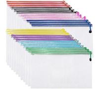 Pochette Plastique A5 Zippée Transparente 24 Pochettes 8 Couleurs | Pochette A5 en PVC résistant, imperméable. Fermeture éclair durable, semi-transparente. Idéale pour documents, bureau, école