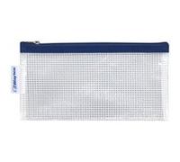 Pochette plastique transparente sans PVC Waytex 931278 pour documents et matériel 22 x 11 cm fermeture éclair zip Bleu Transparent / Bleu marine G