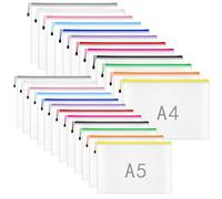 Pochette Plastique Zippée A4 A5 Transparente 24 Pochettes 12 couleurs | Pochette A4 A5 en PVC résistant, imperméable. Fermeture éclair durable, semi-transparente. Idéale documents, fournitures
