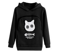Pochette polaire pour chat de compagnie, idéale pour transporter votre petit animal dans un sweat à capuche, doublure douce et chaude, poche de jour portable pour sorties, taille L à XXXL (Black, XXL)