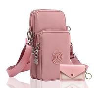Pochette Portable Bandoulière Femme 2 Pcs Petit Sac Bandouliere Avec Prise Telephone Portable Petit Oxford Messenger En Tissu Brassard De Sport Avec Bandoulière Réglable Avec Porte-Cartes En Pu Rose